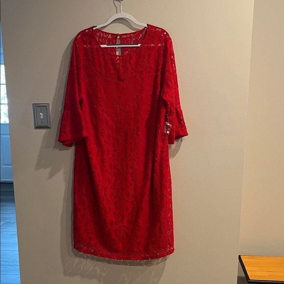 Jessica London Red Lace Shift Dress 24W – Elegant Knee-Length 3/4 Sleeve - Picture 1 of 6
